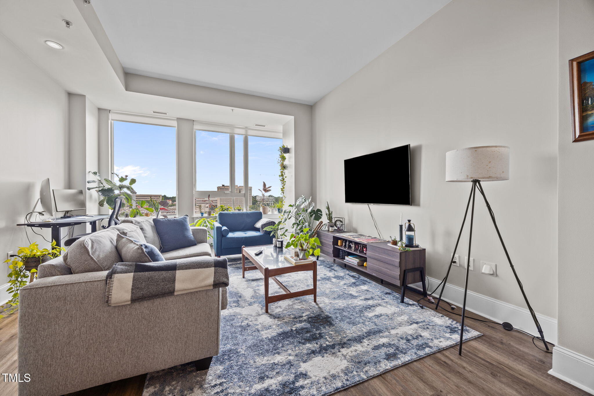 400 West North Street, Unit 1028 Raleigh, NC 27603 - Photo 5 of 30 a living room with furniture and a flat screen tv