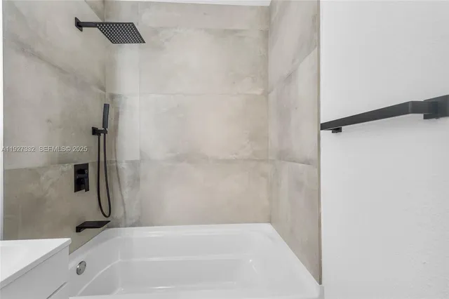 a bathroom with a bathtub