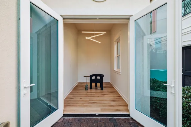 a swimming pool with outdoor seating yard and barbeque oven