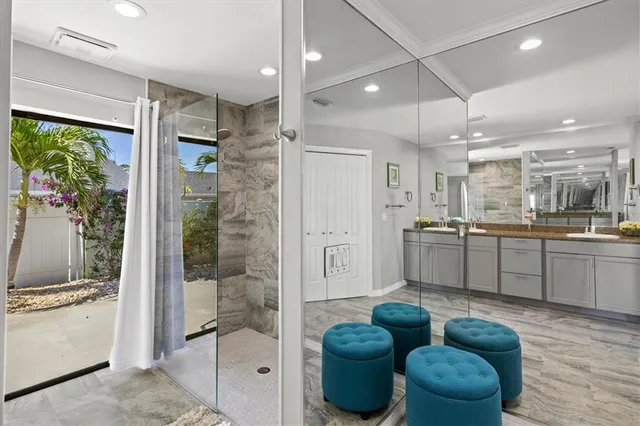 a view of a swimming pool with a yard