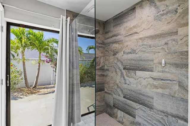 an aerial view of a house with a garden