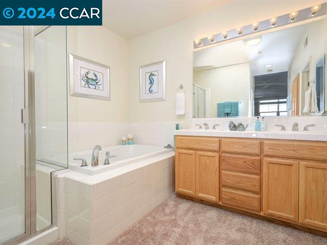 3666 Finnian Way Dublin, CA 94568 - Photo 14 of 17 a spacious bathroom with a sink a mirror and a bathtub