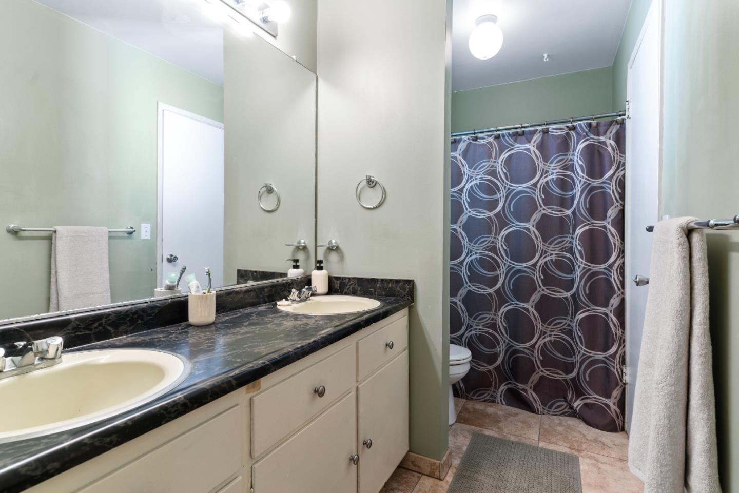 1850 Pine Flat Road Santa Cruz, CA 95060 - Photo 30 of 62 a bathroom with a granite countertop sink and a mirror