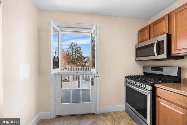 a kitchen with stainless steel appliances a stove and a microwave