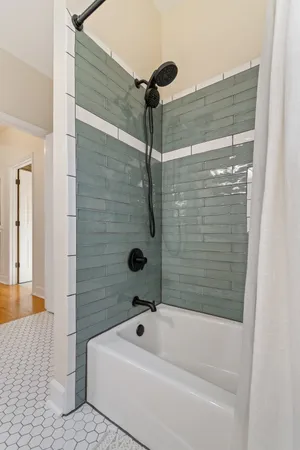 a bathroom with a bathtub