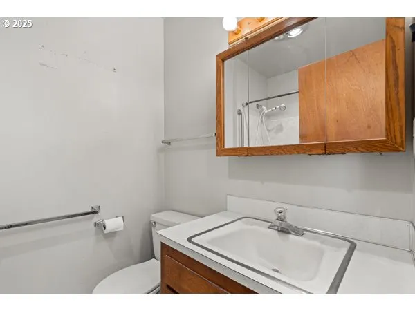 a bathroom with a sink and vanity