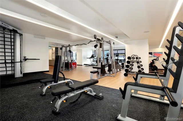 a view of a room with gym equipment