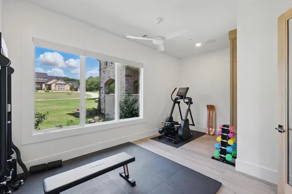 a view of a room with gym equipment