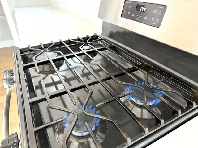 a close up of a stove top oven