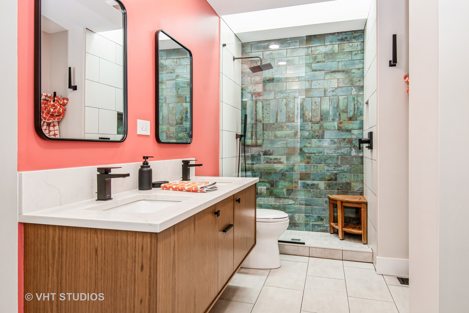 3127 Eugene Lane Aurora, IL 60504 - Photo 16 of 20 a bathroom with a double vanity sink a mirror and a shower