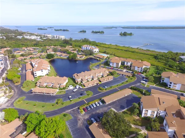 a view of a lake with houses