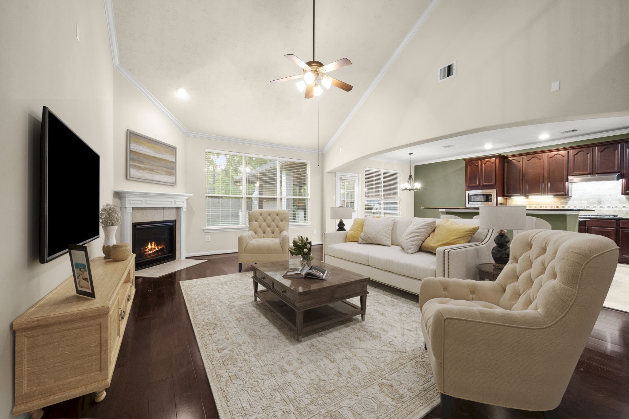 17411 Rainer Valley Lane Humble, TX 77346 - Photo 5 of 21 a living room with furniture fireplace and flat screen tv