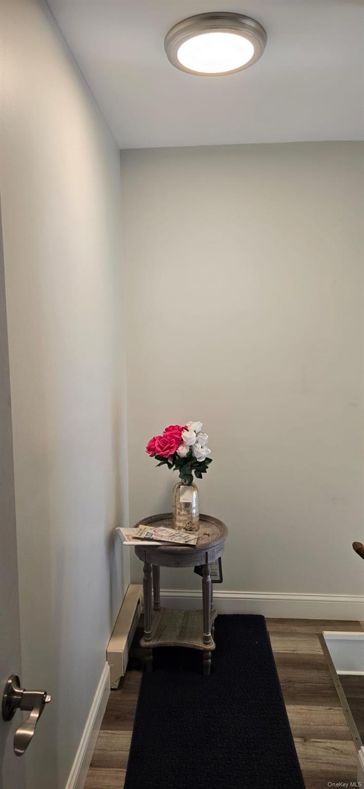 235 MacDougal Street Brooklyn, NY 11233 - Photo 11 of 21 Hallway featuring dark wood-type flooring and baseboard heating