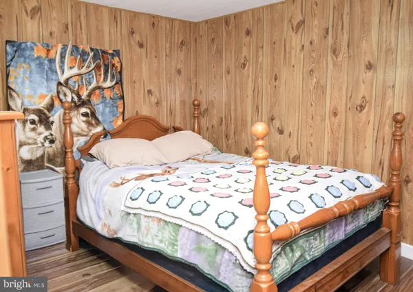 a room with a bed and curtain