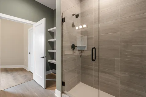 a bathroom with a shower