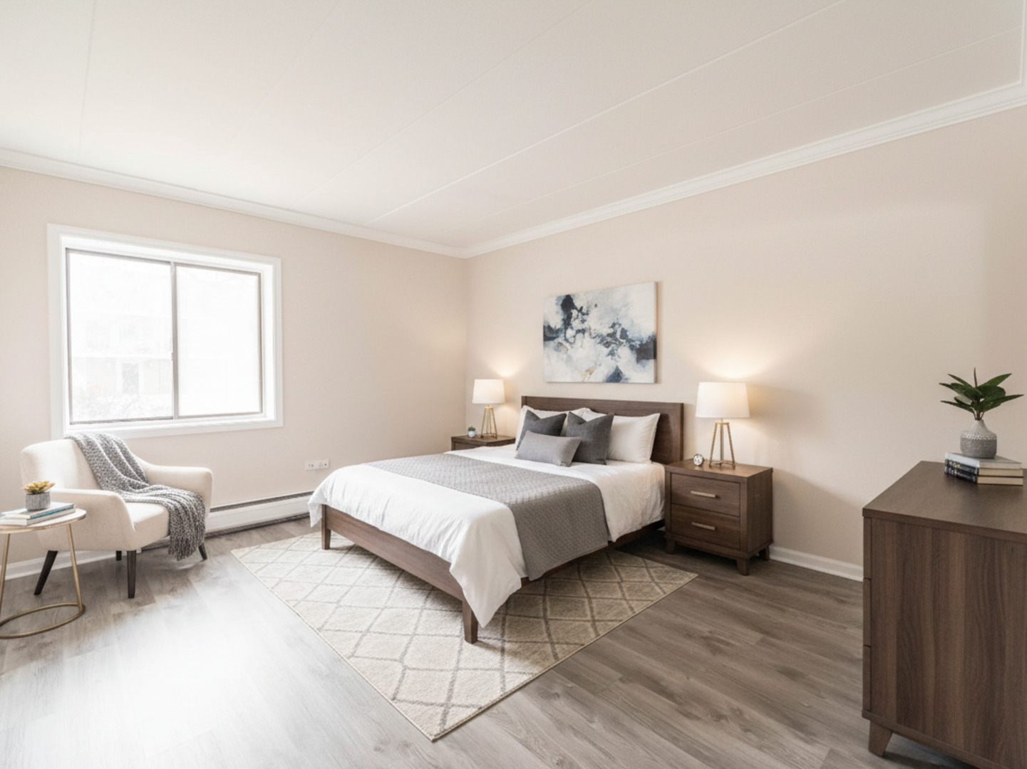 144 East Bailey Road, Unit D Naperville, IL 60565 - Photo 5 of 8 a bedroom with a bed and a couch