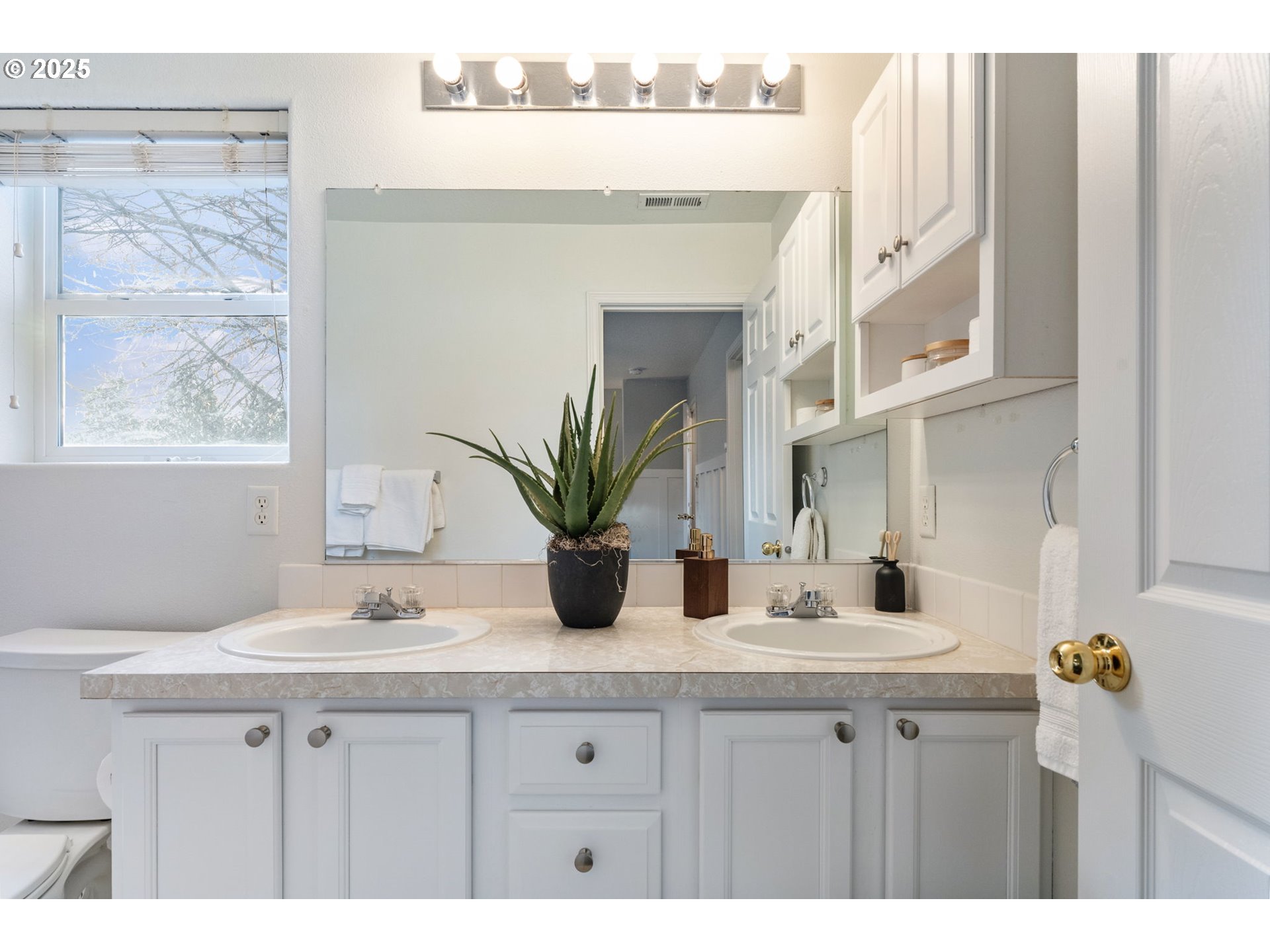 18186 Southwest Strathmoor Street Beaverton, OR 97007 - Photo 17 of 35 a bathroom with a sink a mirror and a potted plant