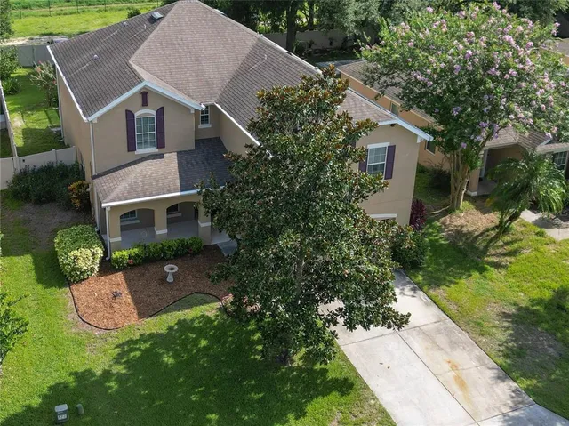 an aerial view of a house