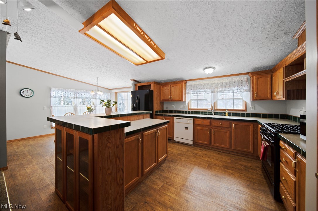 4951 Lane Road Perry, OH 44081 - Photo 6 of 31 Kitchen featuring dark hardwood / wood-style flooring, dishwasher, range with gas stovetop, and a center island