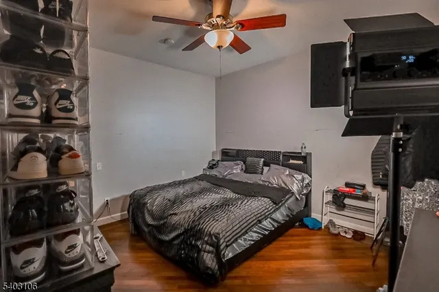 a bedroom with a bed and a closet