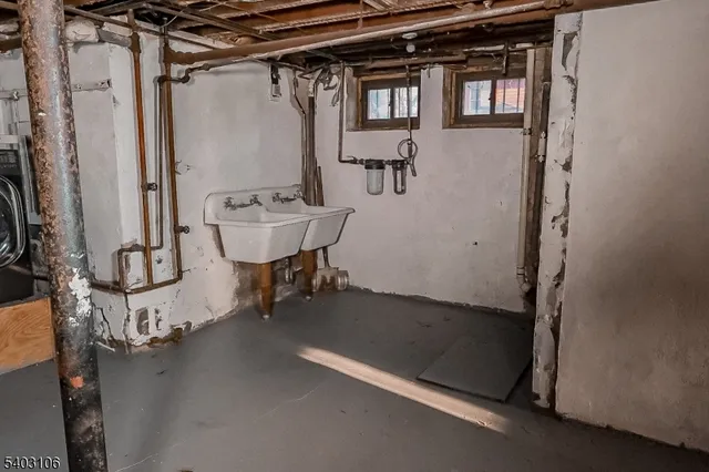 a view of a room that has a bench in it