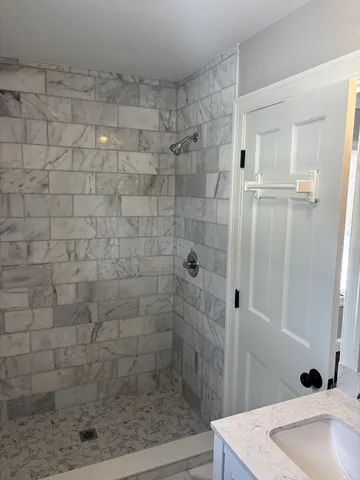 a bathroom with a bathtub