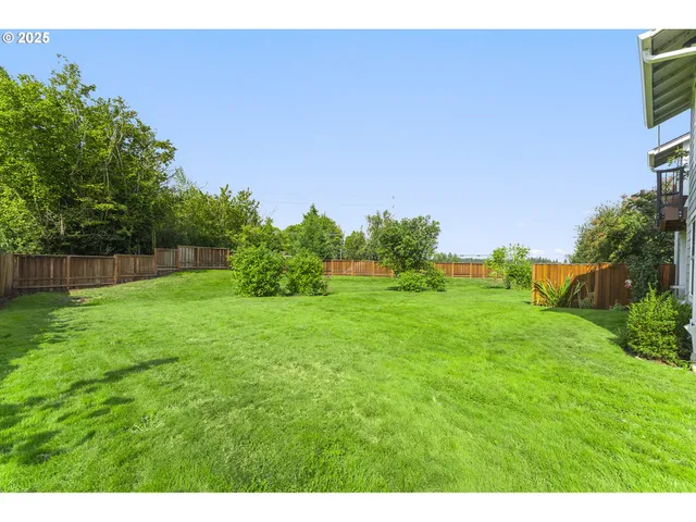 a view of yard with grass and trees