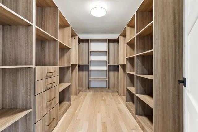 a view of walk in closet with empty racks