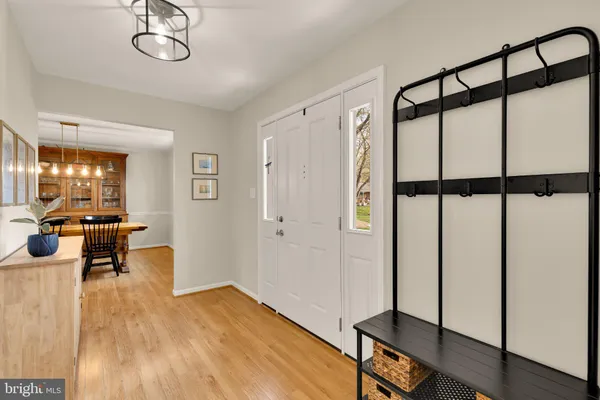 a view of dining room with wooden floor