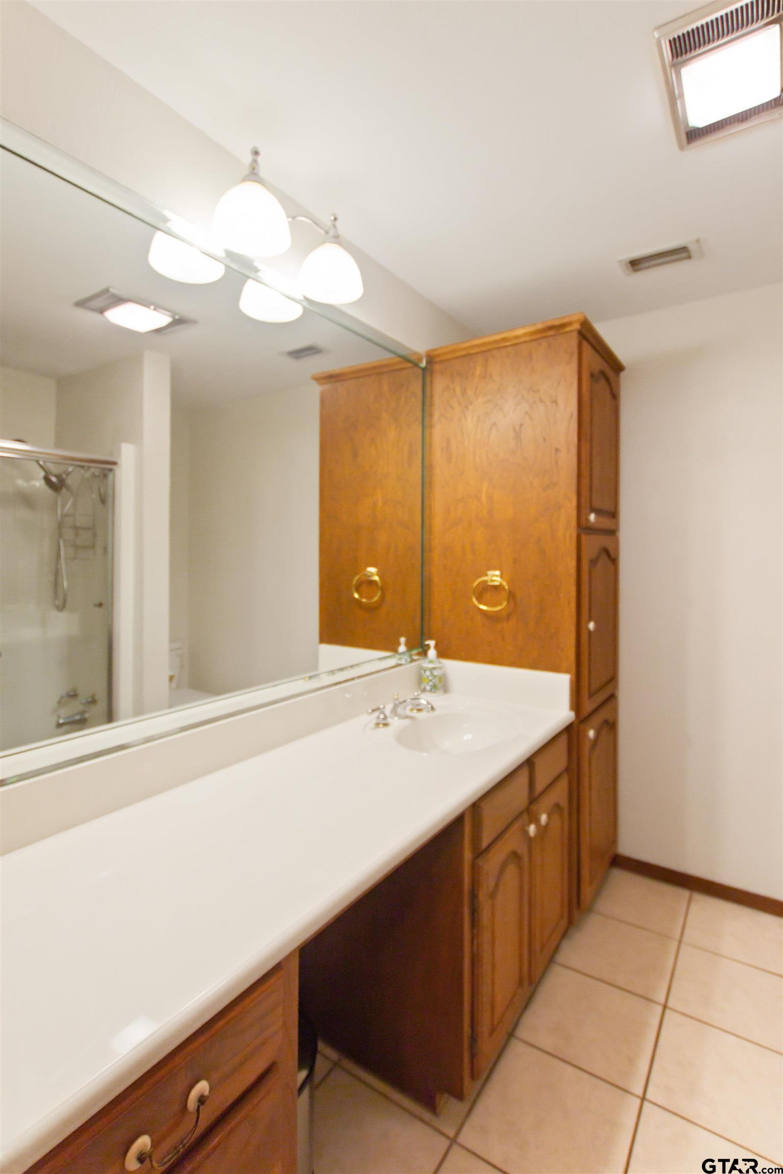782 Rosie Wady Road Gladewater, TX 75647 - Photo 14 of 41 a bathroom with a sink vanity and a mirror