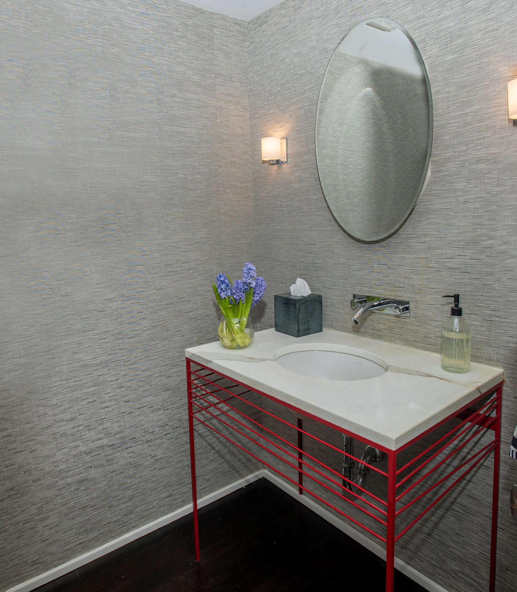 46 Benedict Hill Road New Canaan, CT 06840 - Photo 15 of 50 a bathroom with a sink and a mirror