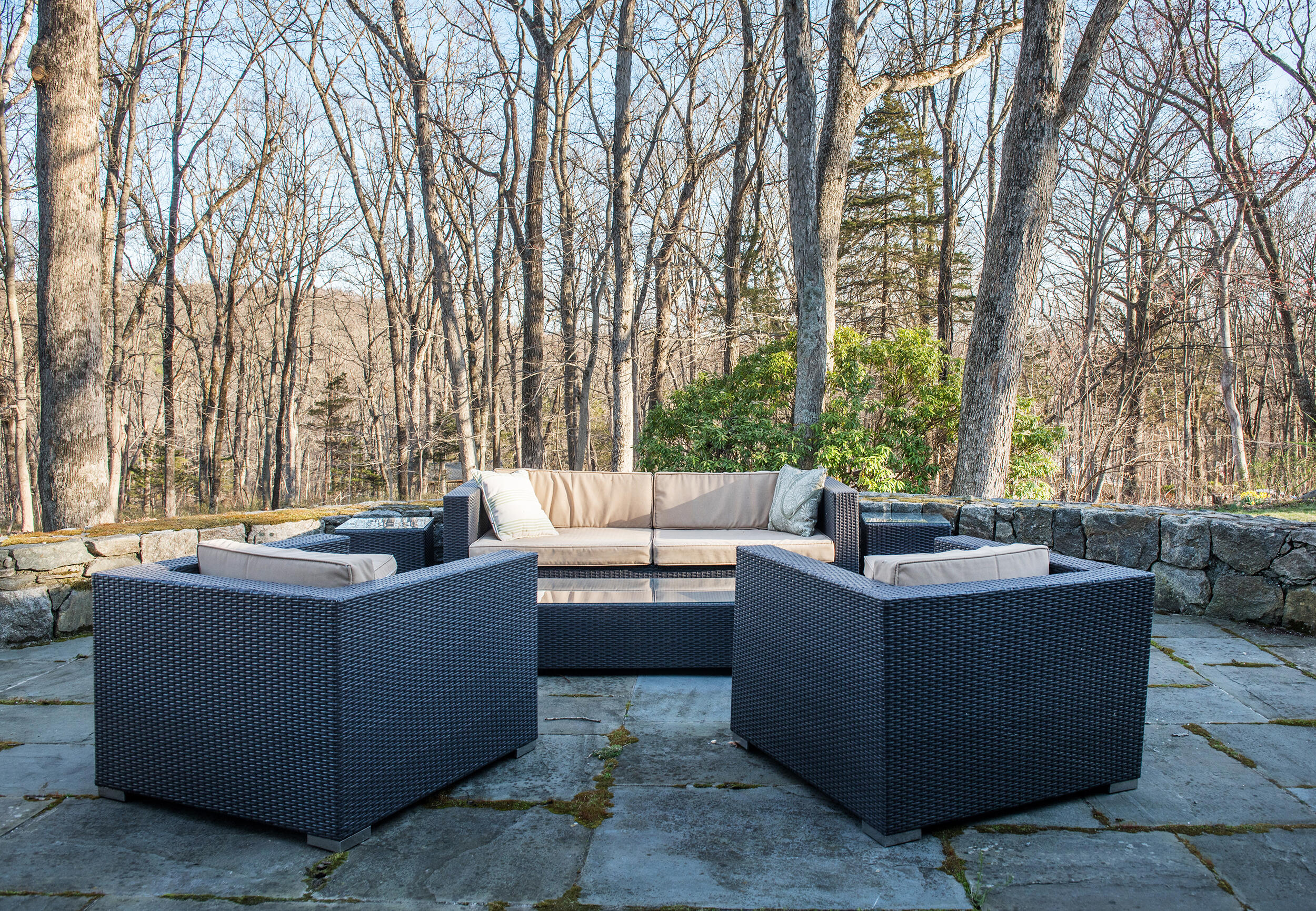 46 Benedict Hill Road New Canaan, CT 06840 - Photo 37 of 50 a view of a patio with couches and a fire pit
