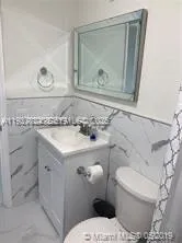 a bathroom with a sink toilet and mirror
