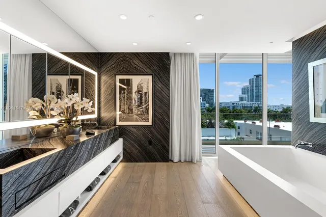 a living room with a large window