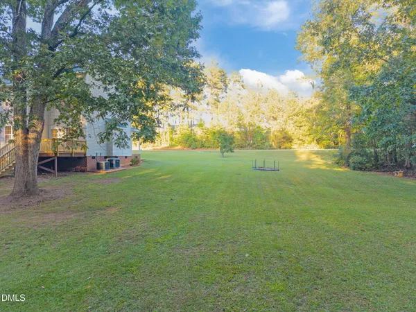 a view of yard with grass and trees