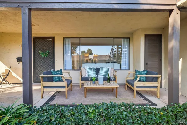a view of porch with seating space