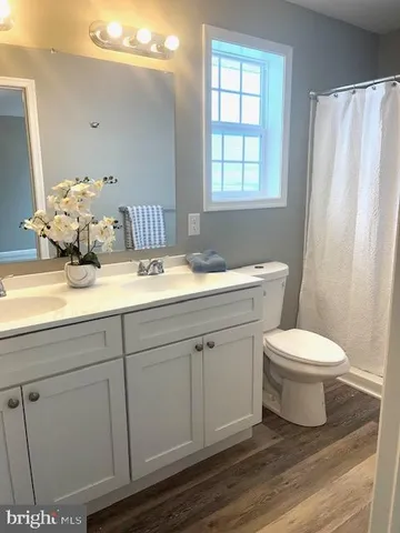 a bathroom with a sink a toilet and a window