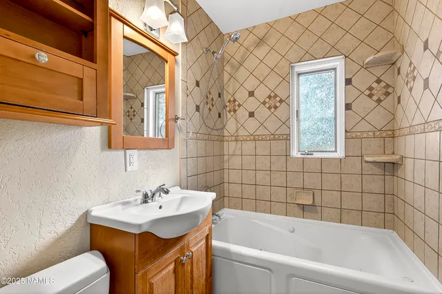 a bathroom with a sink a toilet and a mirror