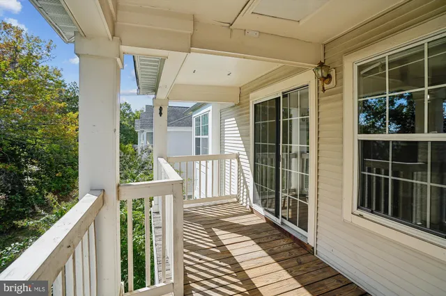 a porch with seating space