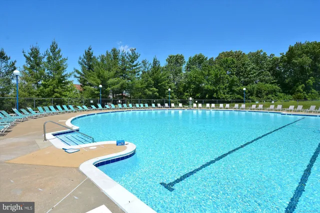 a view of a swimming pool with a yard