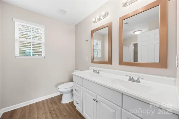 a bathroom with a sink a toilet and a mirror