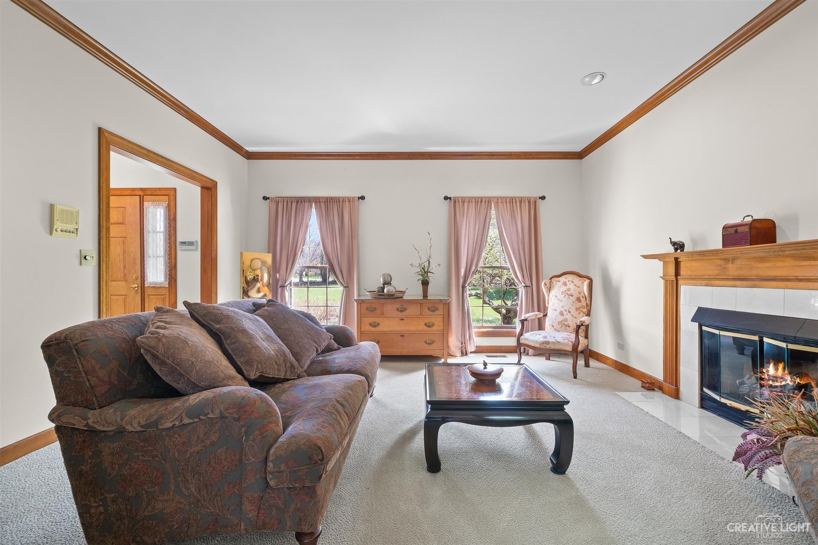 5S430 Deer Ridge Path Big Rock, IL 60511 - Photo 5 of 72 a living room with furniture a fireplace and a floor to ceiling window