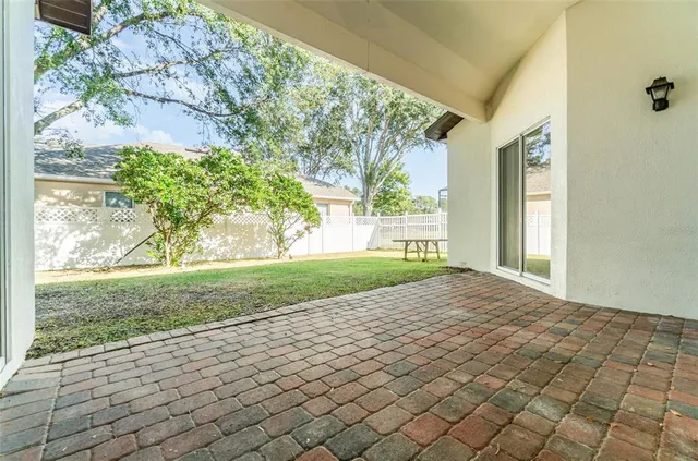 a view of a backyard with large tree