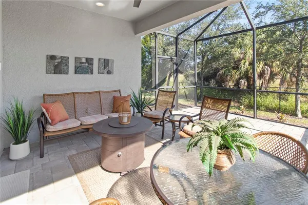 a outdoor space with lots of tables and chairs