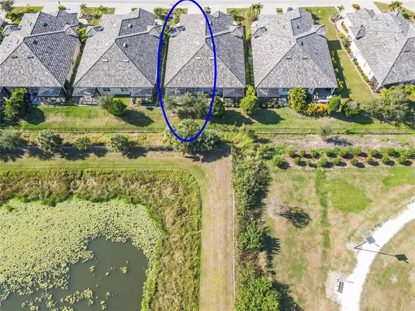 an aerial view of a garden