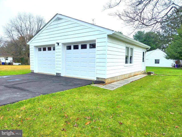 a view of a park with large trees