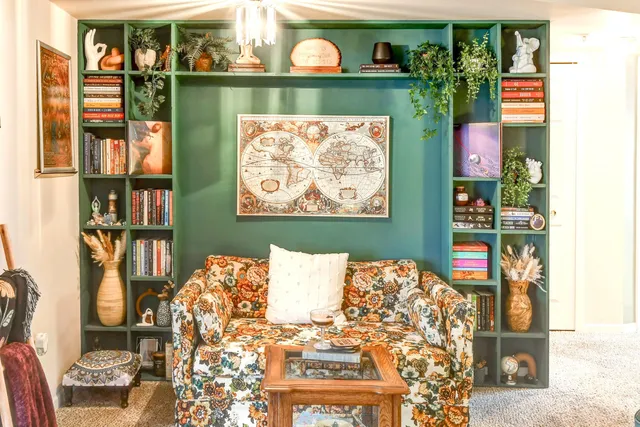 a bedroom with furniture and a bed