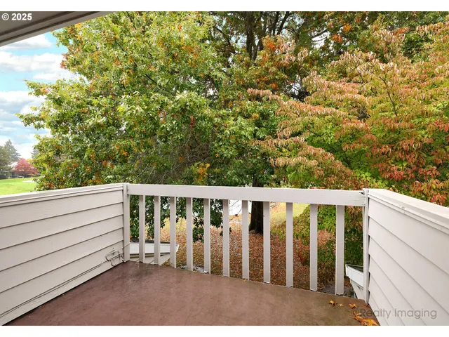 a view of wooden balcony