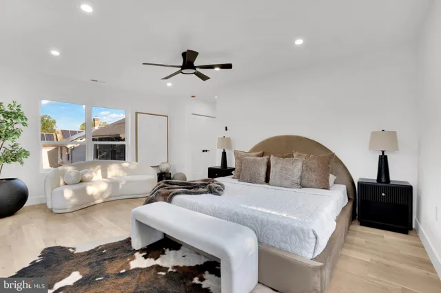 a bedroom with a bed and furniture