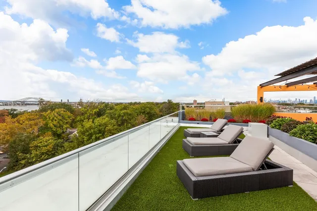 a view of a terrace with furniture